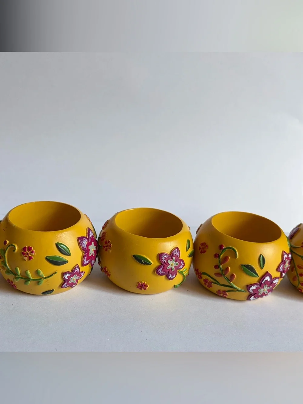 Yellow 3D Floral Decorative Napkin Rings - Set of 5 Boho Whimsical Cottage Decor - Picture 5 of 8
